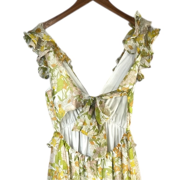 Aakaa Long Floral Dress with Dramatic Ruffle and Bow Back Maxi Length Size Small - Picture 14 of 16